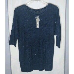 Apt 9 Womens L Navy Blue Sparkle Dolman Sleeve Tunic Sweater NWT Semi Sheer